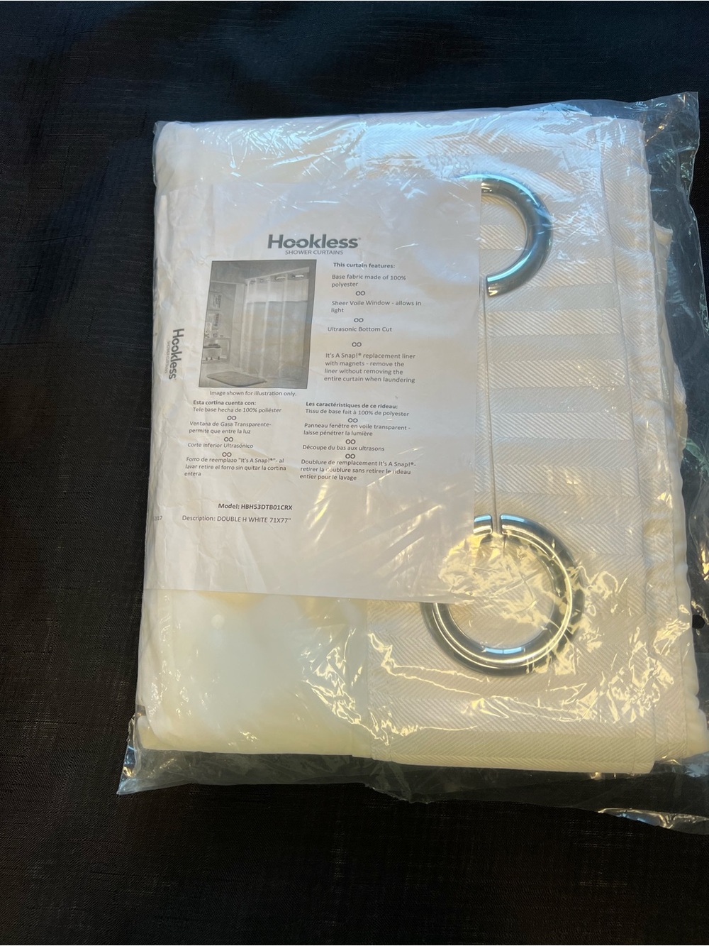 White Shower Curtain with Metal Rings 71x77